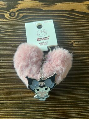 Forever 21 Pink Faux Fur Heart Keychain with Kuromi Charm